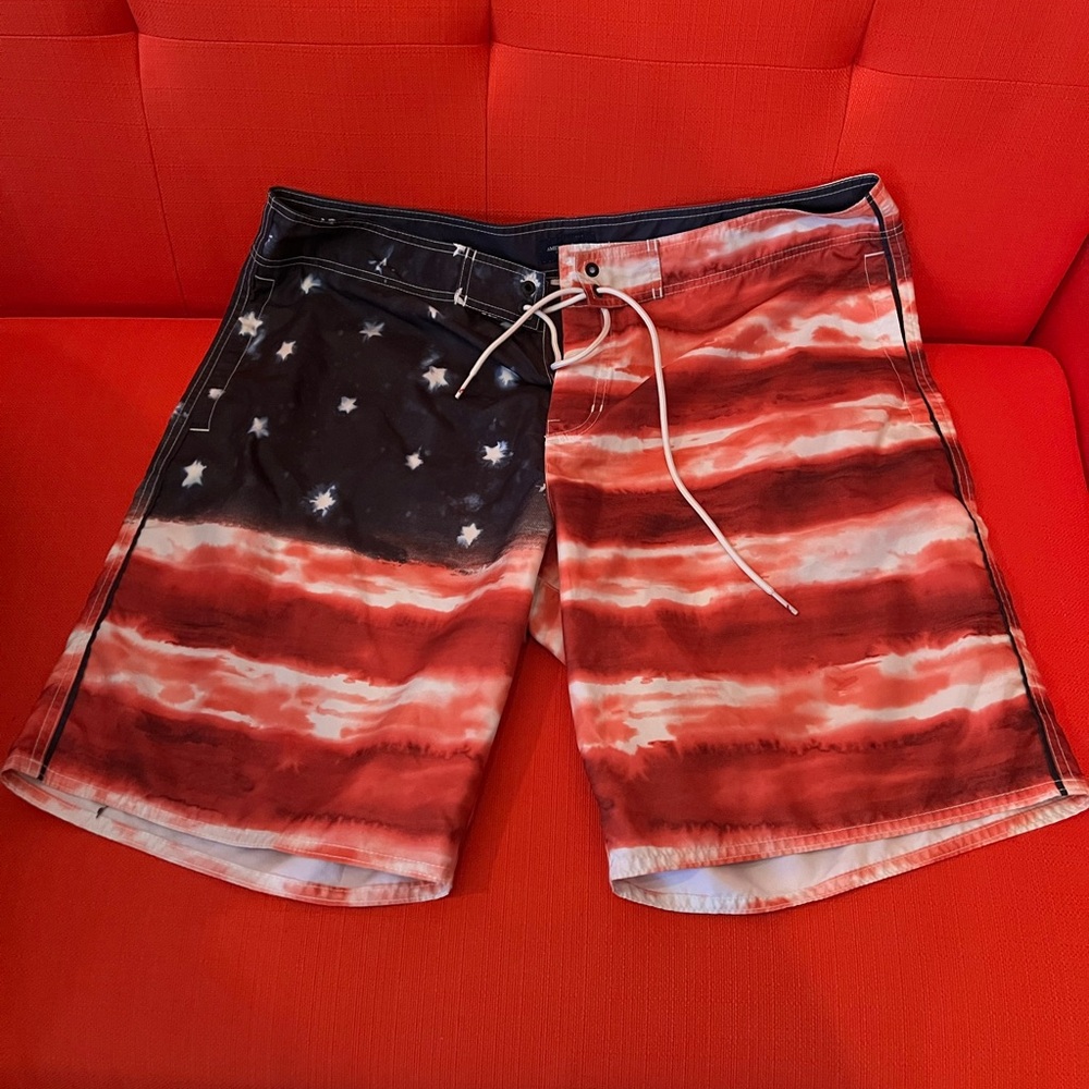 American Eagle Outfitters Red, White, and Blue Swim Board Shorts